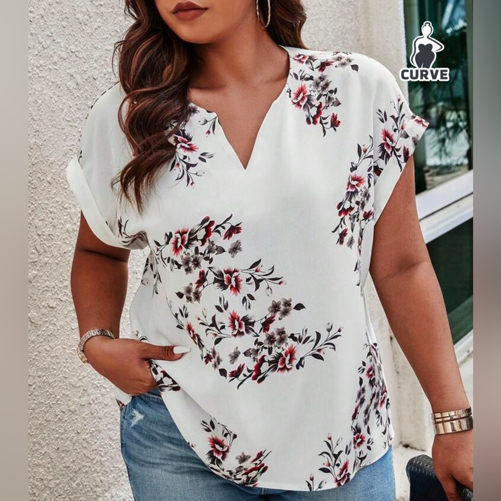 SHEIN Plus Floral Print Notched Neckline Batwing Sleeve Blouse size 4x
